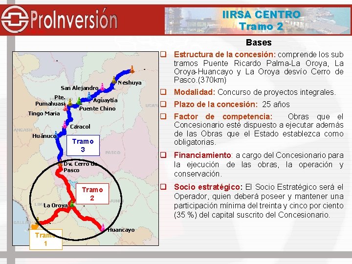 IIRSA CENTRO Tramo 2 5. 92 km Bases Neshuya San Alejandro Pte. Pumahuasi Tingo