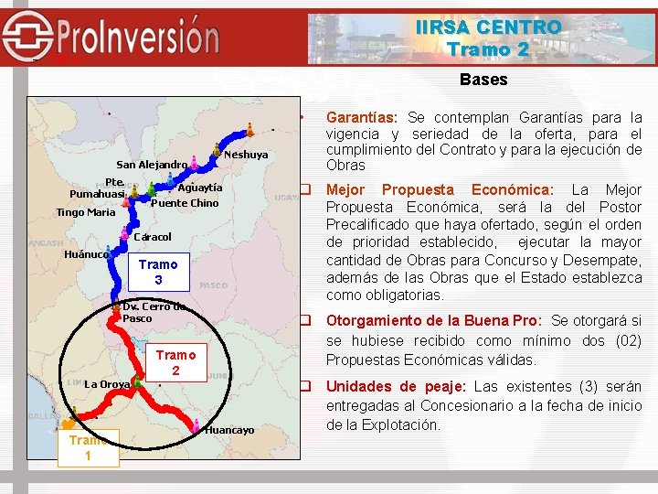 IIRSA CENTRO Tramo 2 5. 92 km Bases • Neshuya San Alejandro Pte. Pumahuasi