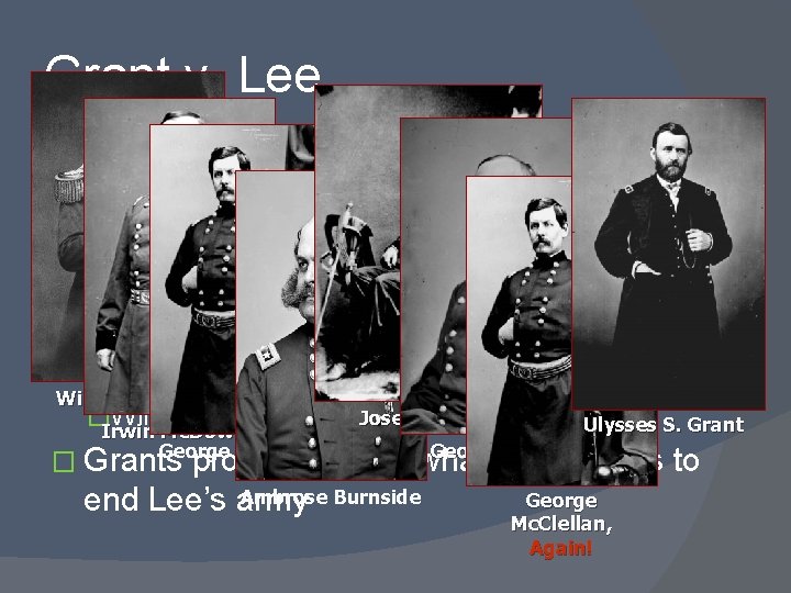 Grant v. Lee � After failing to capture Lee’s Army in Virginia, Lincoln fires