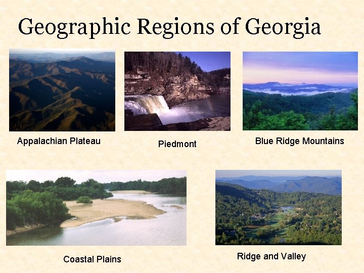 Geographic Regions of Georgia Appalachian Plateau Coastal Plains Piedmont Blue Ridge Mountains Ridge and