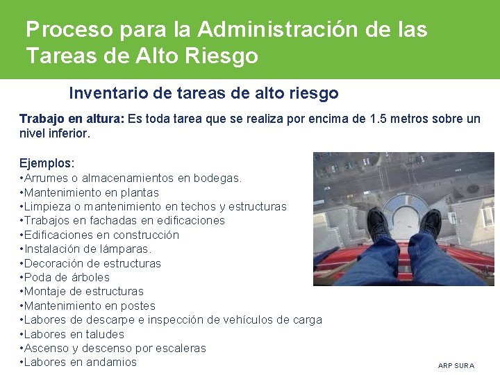 Proceso para la Administración de las Tareas de Alto Riesgo Inventario de tareas de