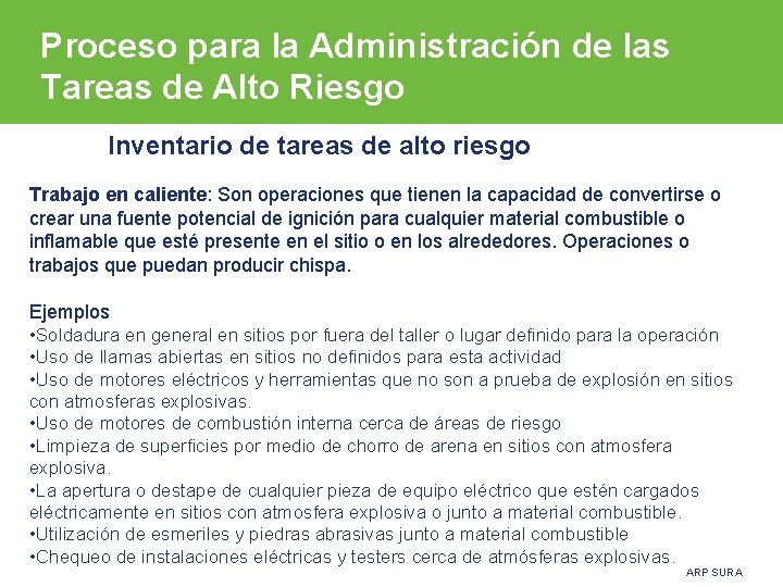 Proceso para la Administración de las Tareas de Alto Riesgo Inventario de tareas de