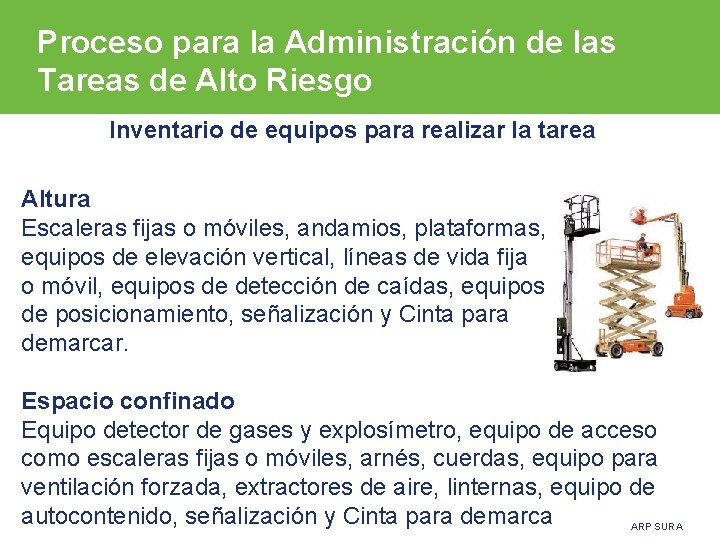 Proceso para la Administración de las Tareas de Alto Riesgo Inventario de equipos para