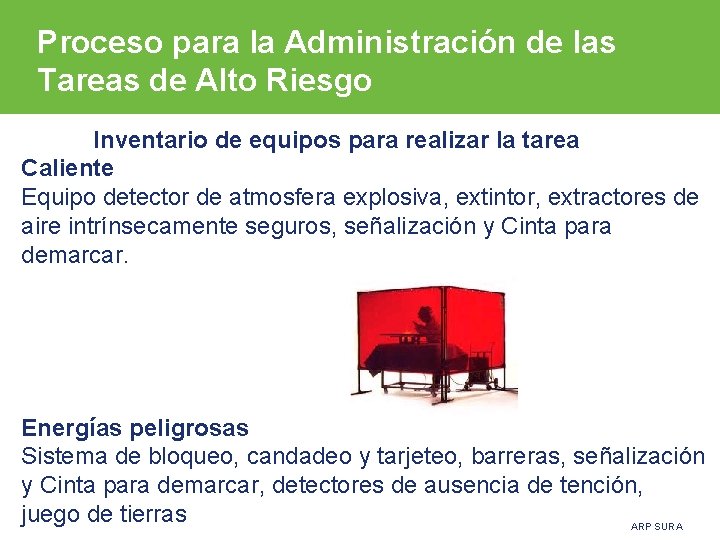 Proceso para la Administración de las Tareas de Alto Riesgo Inventario de equipos para