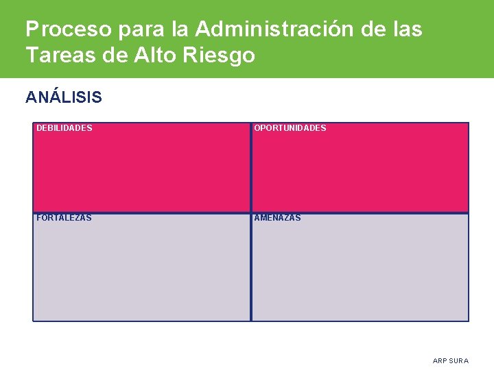 Proceso para la Administración de las Tareas de Alto Riesgo ANÁLISIS DEBILIDADES OPORTUNIDADES FORTALEZAS