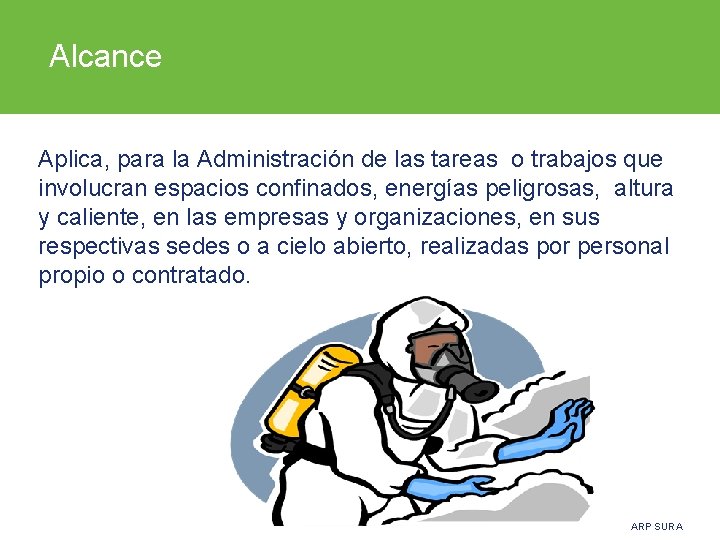 Alcance Aplica, para la Administración de las tareas o trabajos que involucran espacios confinados,