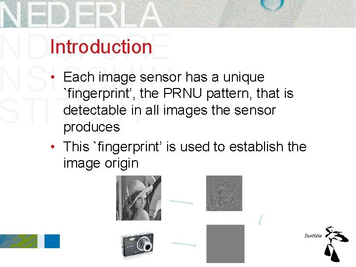 Introduction • Each image sensor has a unique `fingerprint’, the PRNU pattern, that is Introduction • Each image sensor has a unique `fingerprint’, the PRNU pattern, that is