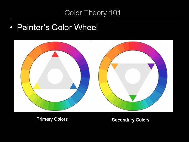 Color Theory 101 • Painter’s Color Wheel Primary Colors Secondary Colors 