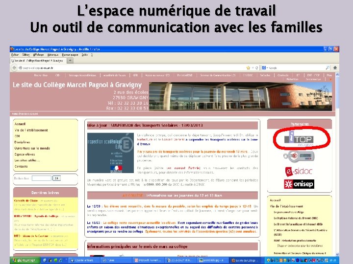 L’espace numérique de travail Un outil de communication avec les familles 