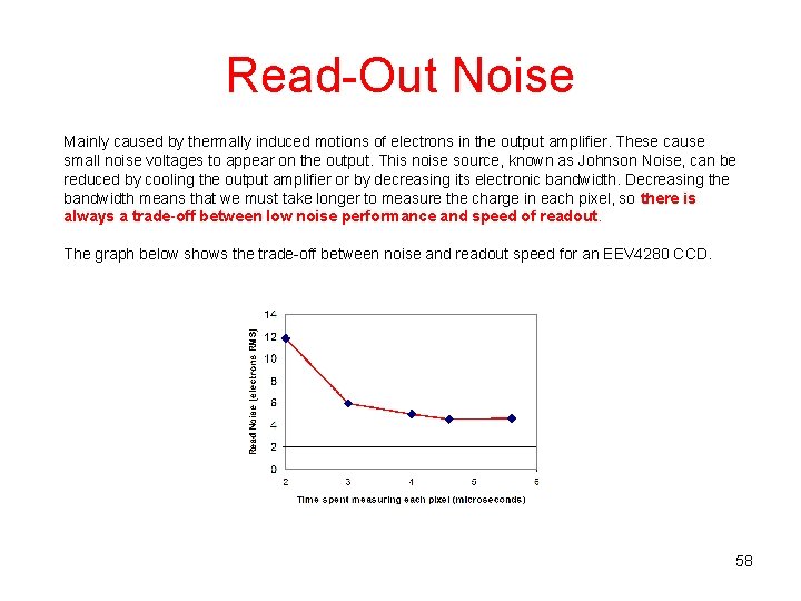Read-Out Noise Mainly caused by thermally induced motions of electrons in the output amplifier.