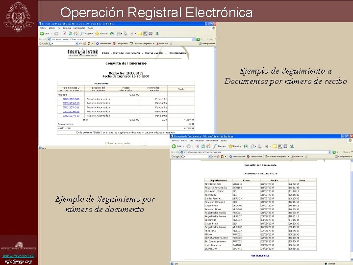 Operación Registral Electrónica Ejemplo de Seguimiento a Documentos por número de recibo Ejemplo de