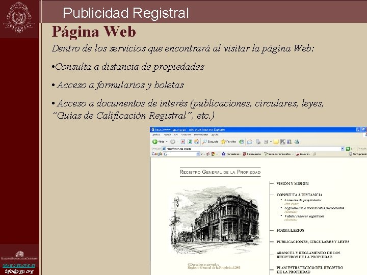 Publicidad Registral Página Web Dentro de los servicios que encontrará al visitar la página