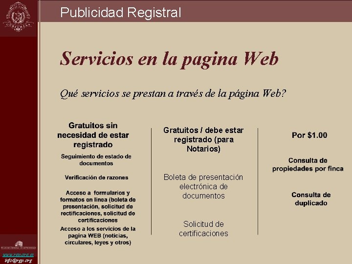 Publicidad Registral Servicios en la pagina Web Qué servicios se prestan a través de