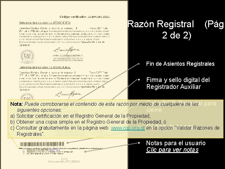 Razón Registral 2 de 2) • (Pág. Fin de Asientos Registrales • Firma y