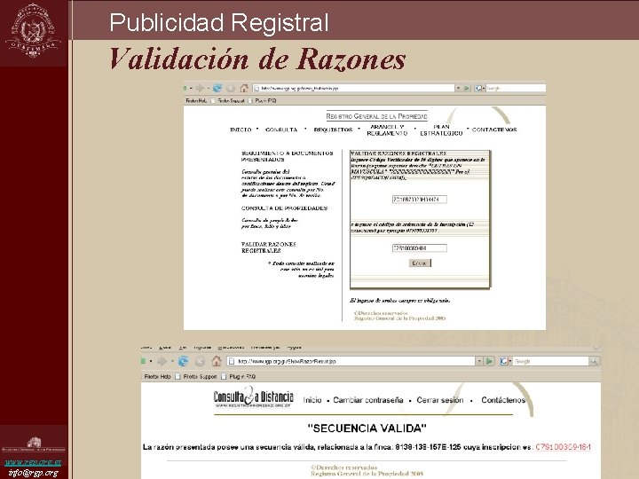 Publicidad Registral Validación de Razones www. rgp. org. gt info@rgp. org 