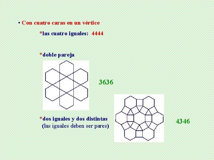  • Con cuatro caras en un vértice *las cuatro iguales: 4444 *doble pareja