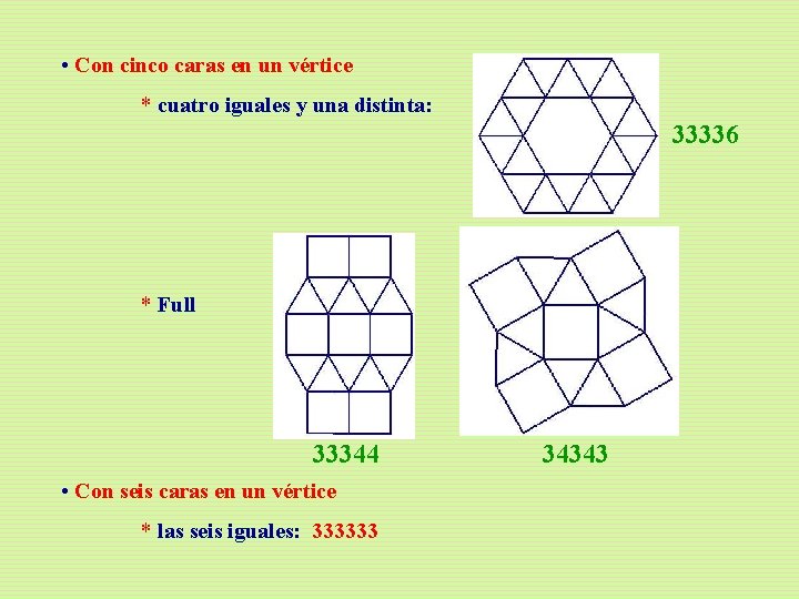  • Con cinco caras en un vértice * cuatro iguales y una distinta: