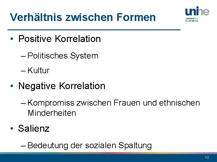 Verhältnis zwischen Formen • Positive Korrelation – Politisches System – Kultur • Negative Korrelation