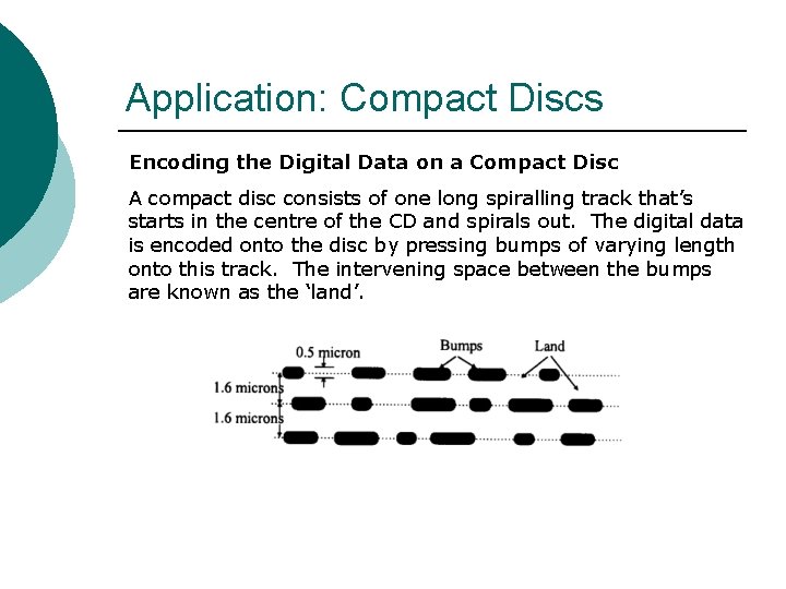 Application: Compact Discs Encoding the Digital Data on a Compact Disc A compact disc Application: Compact Discs Encoding the Digital Data on a Compact Disc A compact disc