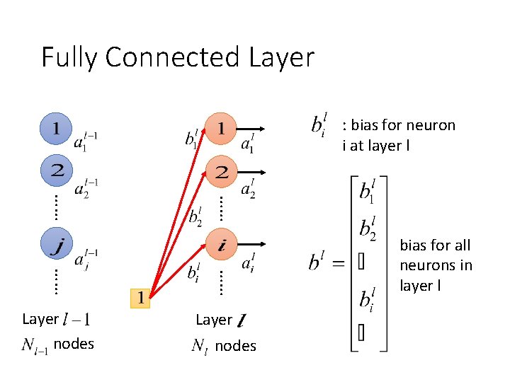 Fully Connected Layer : bias for neuron i at layer l …… …… Layer