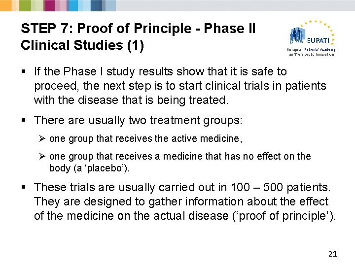 STEP 7: Proof of Principle - Phase II Clinical Studies (1) European Patients’ Academy