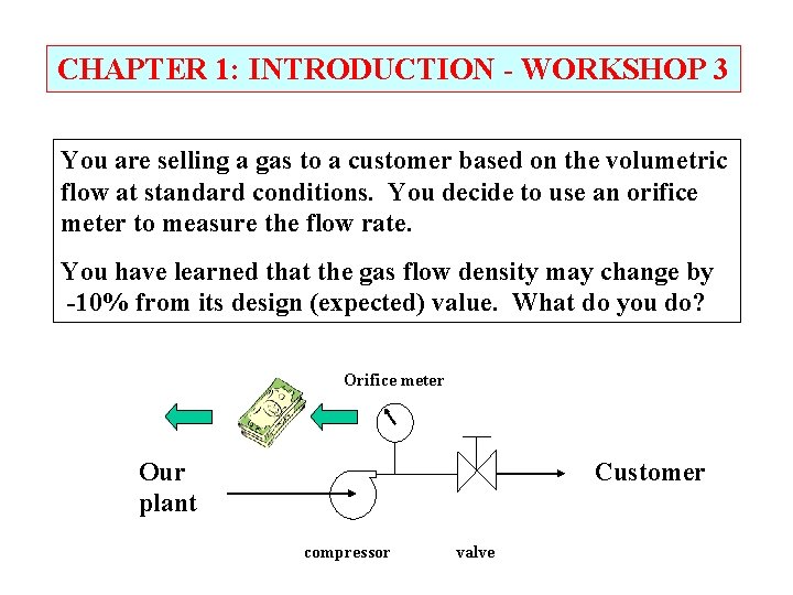 CHAPTER 1: INTRODUCTION - WORKSHOP 3 You are selling a gas to a customer