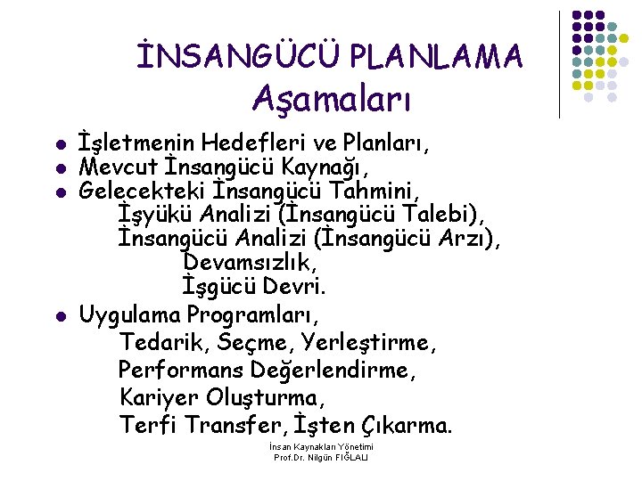 İNSANGÜCÜ PLANLAMA Aşamaları l l İşletmenin Hedefleri ve Planları, Mevcut İnsangücü Kaynağı, Gelecekteki İnsangücü