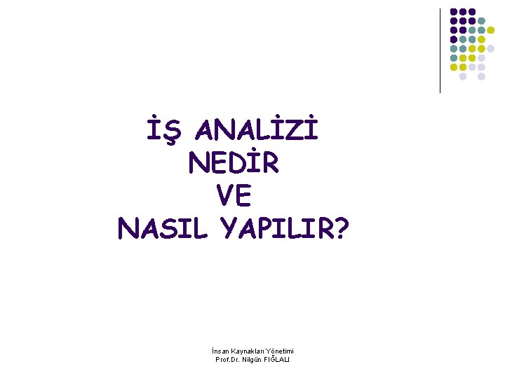 İŞ ANALİZİ NEDİR VE NASIL YAPILIR? İnsan Kaynakları Yönetimi Prof. Dr. Nilgün FIĞLALI 