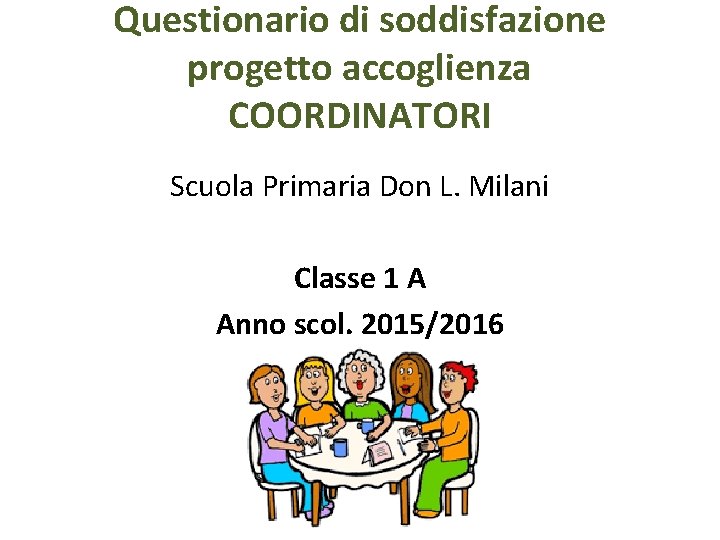 Questionario di soddisfazione progetto accoglienza COORDINATORI Scuola Primaria Don L. Milani Classe 1 A