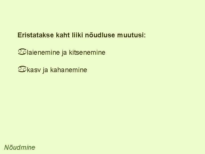 Eristatakse kaht liiki nõudluse muutusi: laienemine ja kitsenemine kasv ja kahanemine Nõudmine 