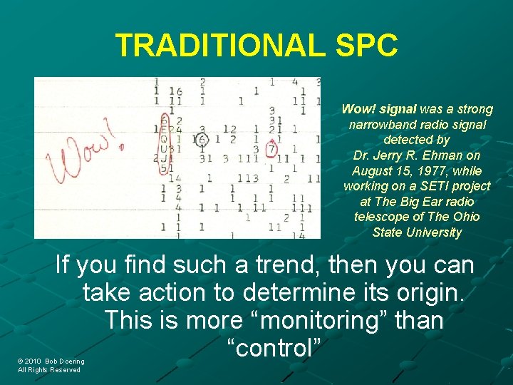 TRADITIONAL SPC Wow! signal was a strong narrowband radio signal detected by Dr. Jerry