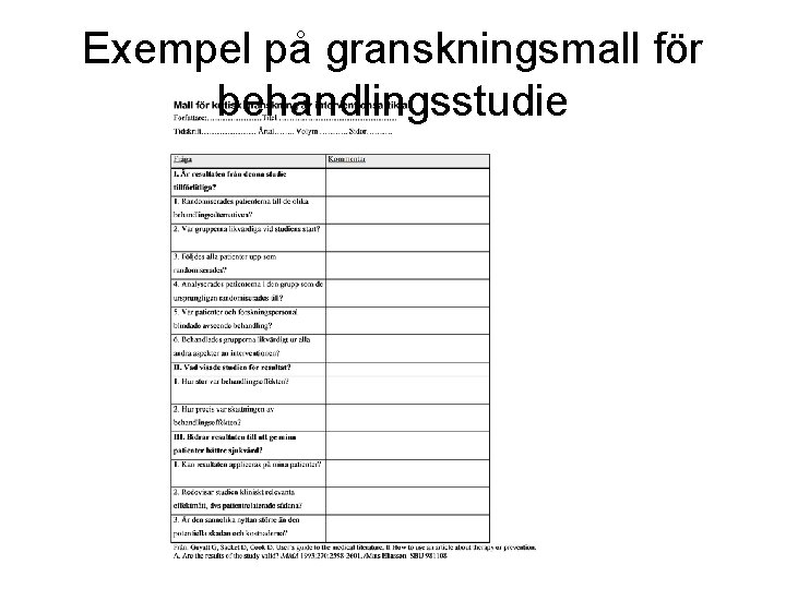 Exempel på granskningsmall för behandlingsstudie 