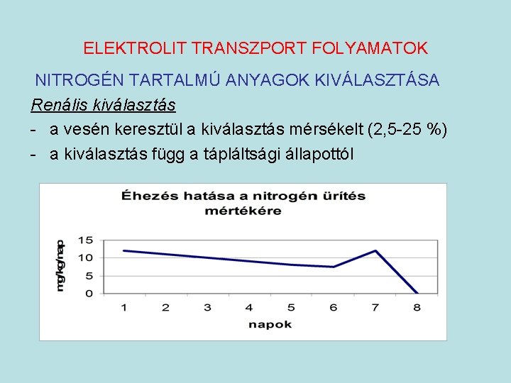 ELEKTROLIT TRANSZPORT FOLYAMATOK NITROGÉN TARTALMÚ ANYAGOK KIVÁLASZTÁSA Renális kiválasztás - a vesén keresztül a