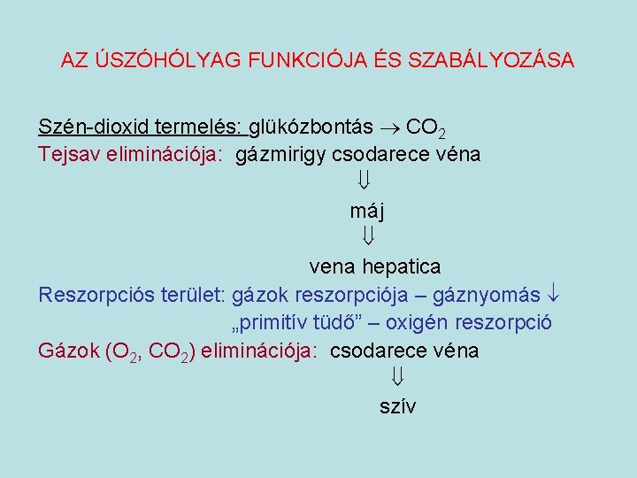 AZ ÚSZÓHÓLYAG FUNKCIÓJA ÉS SZABÁLYOZÁSA Szén-dioxid termelés: glükózbontás CO 2 Tejsav eliminációja: gázmirigy csodarece