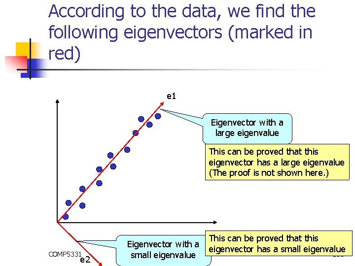 According to the data, we find the following eigenvectors (marked in red) e 1 According to the data, we find the following eigenvectors (marked in red) e 1