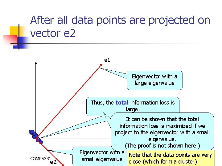 After all data points are projected on vector e 2 e 1 Eigenvector with After all data points are projected on vector e 2 e 1 Eigenvector with