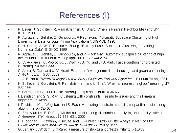 References (I) n n n n K. Beyer, J. Goldstein, R. Ramakrishnan, U. Shaft, References (I) n n n n K. Beyer, J. Goldstein, R. Ramakrishnan, U. Shaft,