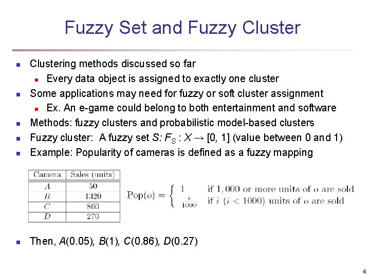 Fuzzy Set and Fuzzy Cluster n Clustering methods discussed so far n Every data Fuzzy Set and Fuzzy Cluster n Clustering methods discussed so far n Every data