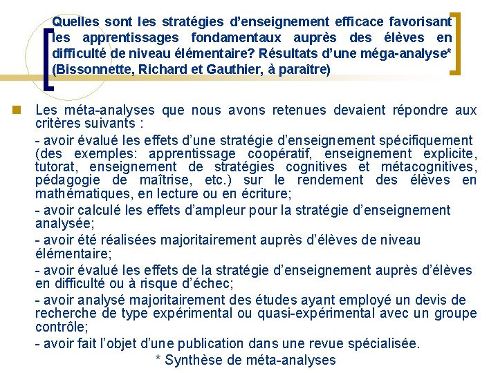 Quelles sont les stratégies d’enseignement efficace favorisant les apprentissages fondamentaux auprès des élèves en