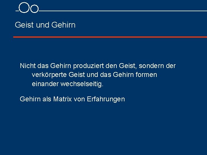 Geist und Gehirn Nicht das Gehirn produziert den Geist, sondern der verkörperte Geist und Geist und Gehirn Nicht das Gehirn produziert den Geist, sondern der verkörperte Geist und