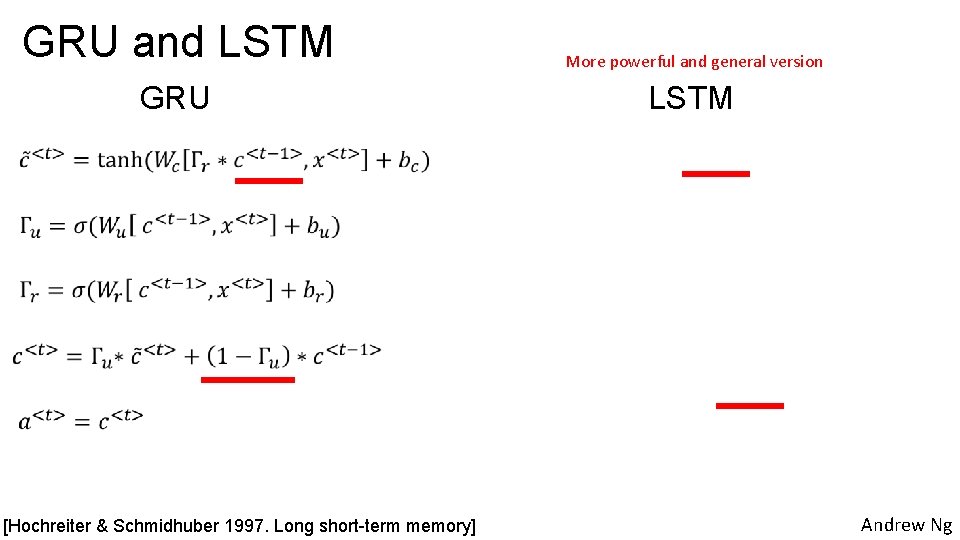 GRU and LSTM More powerful and general version GRU LSTM [Hochreiter & Schmidhuber 1997.