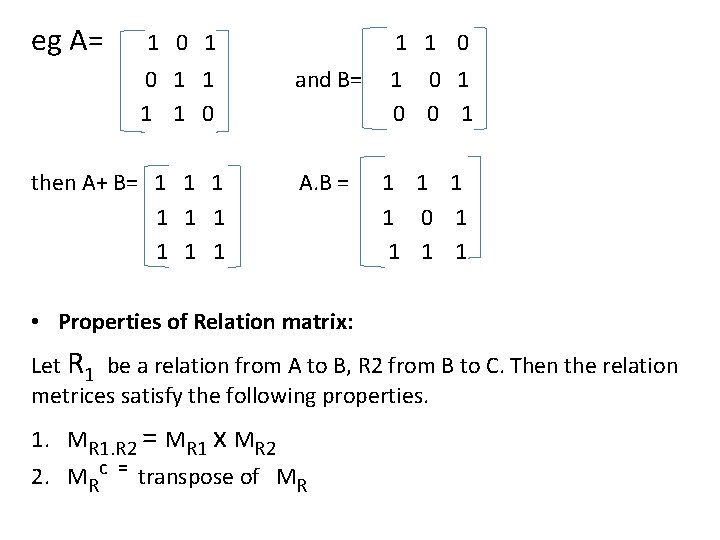 eg A= 1 0 1 1 0 then A+ B= 1 1 1 0