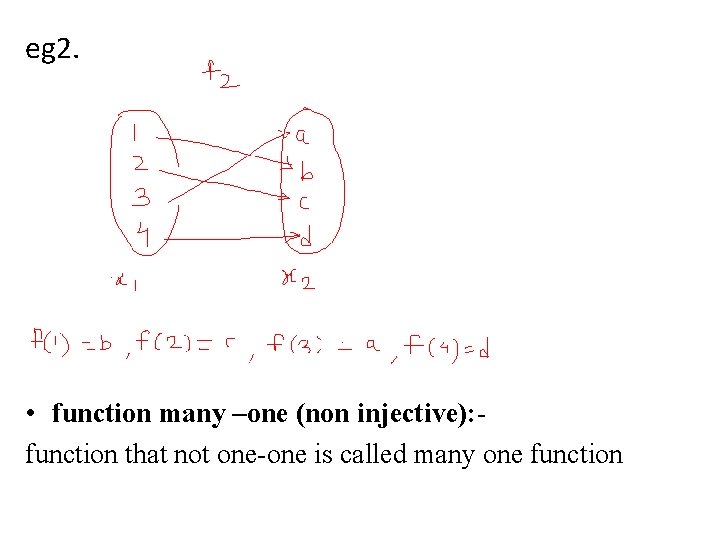 eg 2. • function many –one (non injective): function that not one-one is called