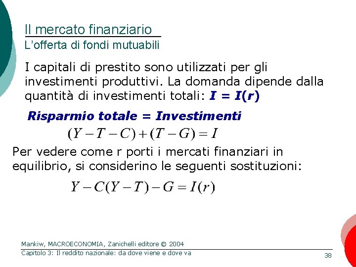 Il mercato finanziario L’offerta di fondi mutuabili I capitali di prestito sono utilizzati per