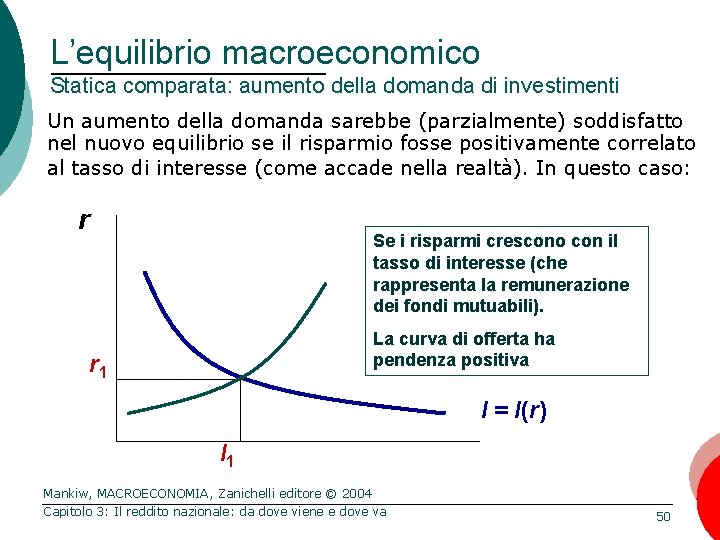 L’equilibrio macroeconomico Statica comparata: aumento della domanda di investimenti Un aumento della domanda sarebbe