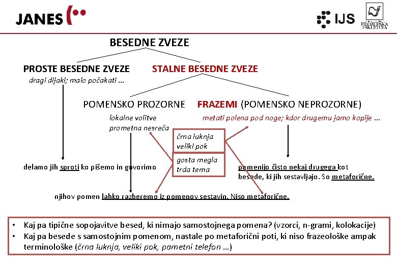 BESEDNE ZVEZE PROSTE BESEDNE ZVEZE dragi dijaki; malo počakati. . . STALNE BESEDNE ZVEZE