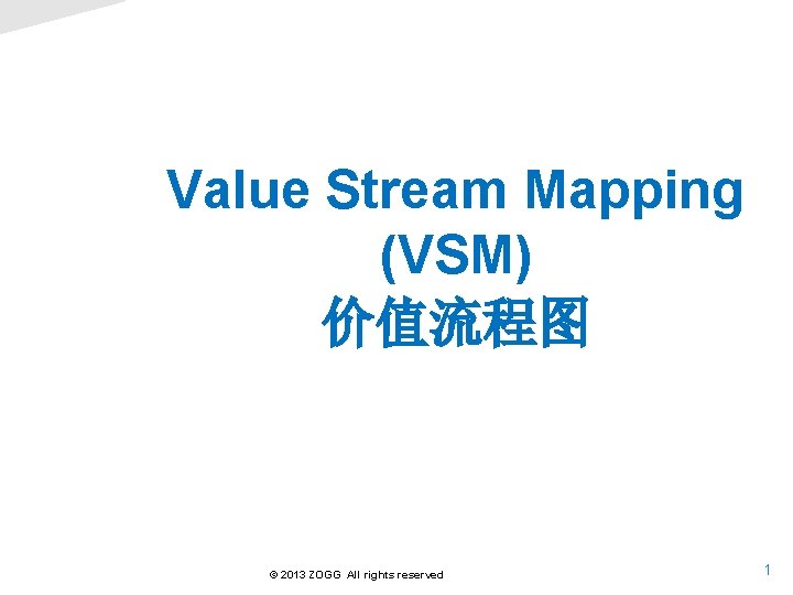 Value Stream Mapping (VSM) 价值流程图 © 2013 ZOGG All rights reserved. 1 