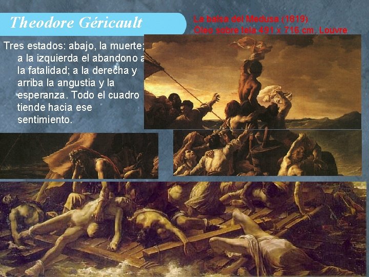 Theodore Géricault Tres estados: abajo, la muerte; a la izquierda el abandono a la
