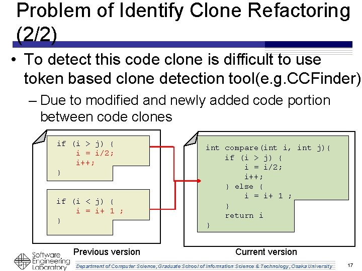 Problem of Identify Clone Refactoring (2/2) • To detect this code clone is difficult