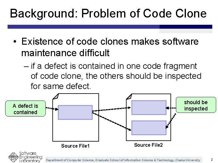 Background: Problem of Code Clone • Existence of code clones makes software maintenance difficult